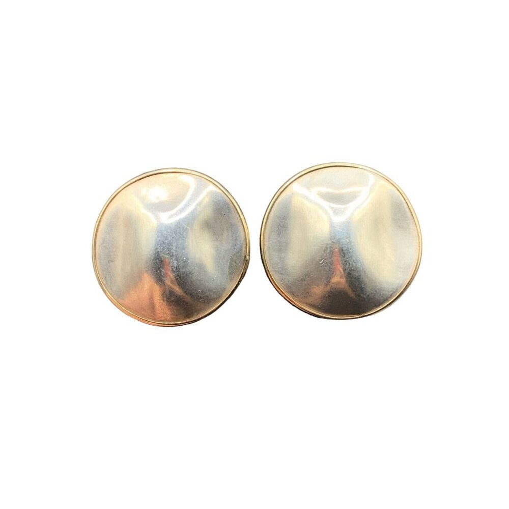 Modernist Sterling Silver And 14k Gold Clip-On Earrings Signed J.B.M.